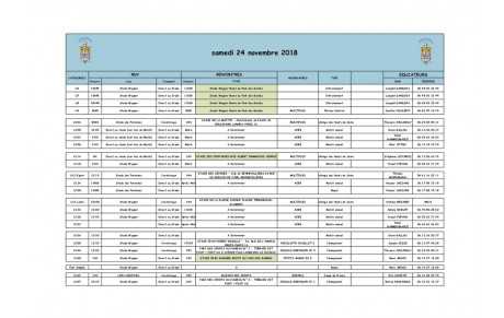 Planning du Samedi 24 Novembre 2018