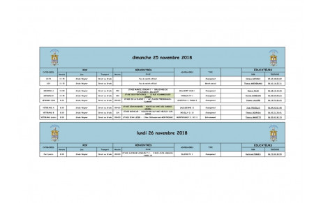 Planning du Dimanche 25 Novembre 2018