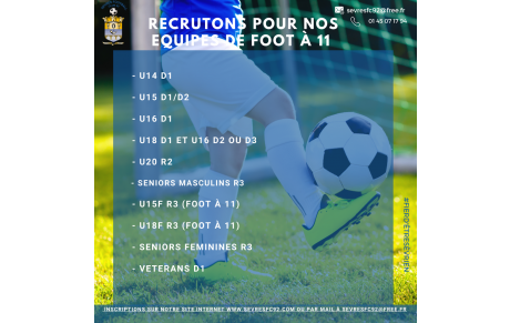 Inscription pour les selections et portes ouvertes Foot à 11 (U14 à Vétérans) à la saison 2025-2026